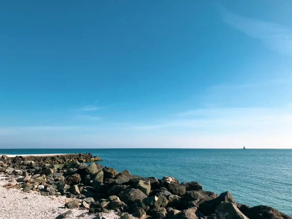 Scenic View Sea Blue Sky Pomorie Bulgarije — Stockfoto