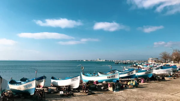 Pomorie Bulgarien Januar 2019 Fischerboote Stadthafen — Stockfoto