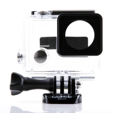 Aytos, Bulgaristan - 15 Ekim 2014: Gopro Hero3 + siyah beyaz arka plan üzerinde izole Edition. GoPro HD kişisel kameralar, genellikle aşırı eylem video fotoğrafçılıkta kullanılan markasıdır..