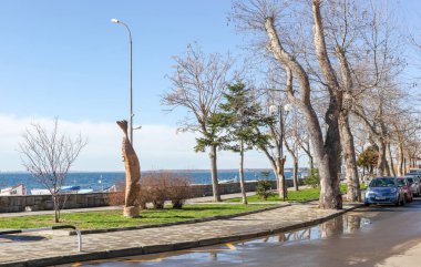 Pomorie, Bulgaristan - Februari 01, 2019: Ahyolu, Bulgaristan kasaba görünümünden.