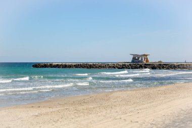 Pomorie, Bulgaristan - 28 Mart 2019: Deniz Manzarası.