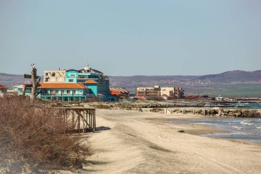 Pomorie, Bulgaristan - 28 Mart 2019: Deniz Manzarası.