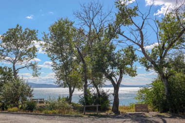 Pomorie, Bulgaristan 'Da deniz kıyısına güzel görünüm.