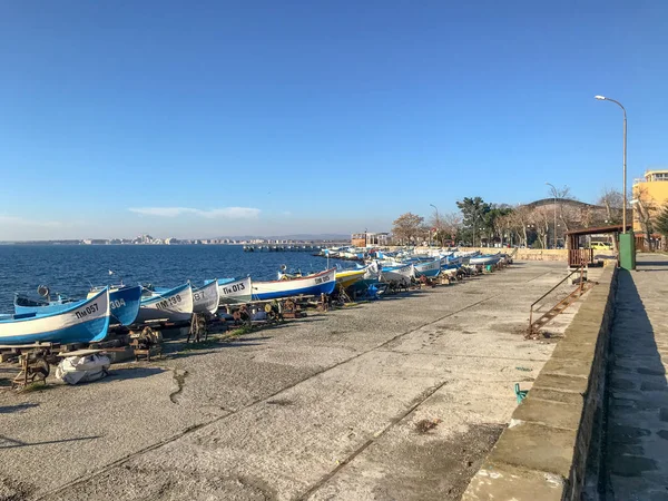 Pomorie Bulgarien Januari 2018 Fiskebåtar Stadshamnen — Stockfoto