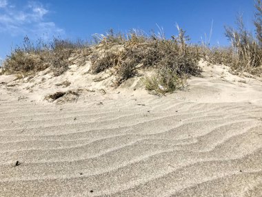 Bulgaristan 'ın Pomorie kıyı kasabasında kum tepeleri.