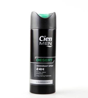 Pomorie, Bulgaristan - 06 Eylül 2019: Cien Men Deodorant Sprey Beyaz Arka Plan Üzerine İzole. 