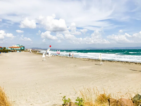 Pomorie Bulgaria September 2019 People Relaxing Beach — ストック写真