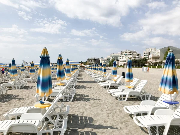 Pomorie Bulgaria September 2019 People Relaxing Beach — Stock Photo, Image