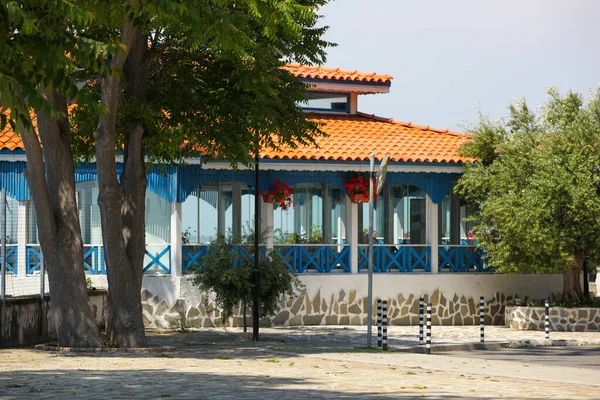 Pomorie Bulgária Junho 2020 Belo Restaurante Praia — Fotografia de Stock