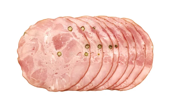 Bild Von Gekochter Geräucherter Salami Isoliert Vor Weißem Hintergrund — Stockfoto