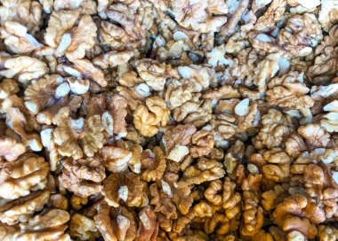 Soyulmuş cevizlere yakın çekim. Sağlıklı Taze Gıda Arkaplanı.