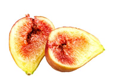 Beyaz arka planda yaygın incir. Ficus carica, Dut familyasından Asya 'da yetişen bir bitki türü.