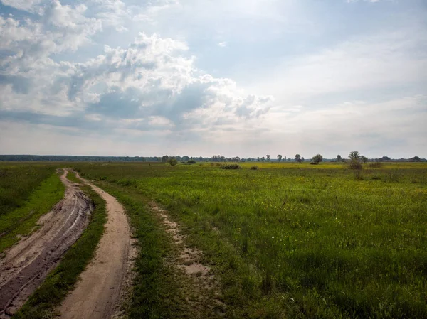 Campo Verde Com Caminho Estrada Que Está Dividido Kiev Ucrânia — Fotografia de Stock