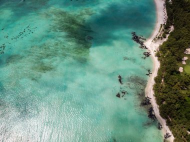 Mauritius hava fotoğrafı. Güzel plajları ile ada. 2019