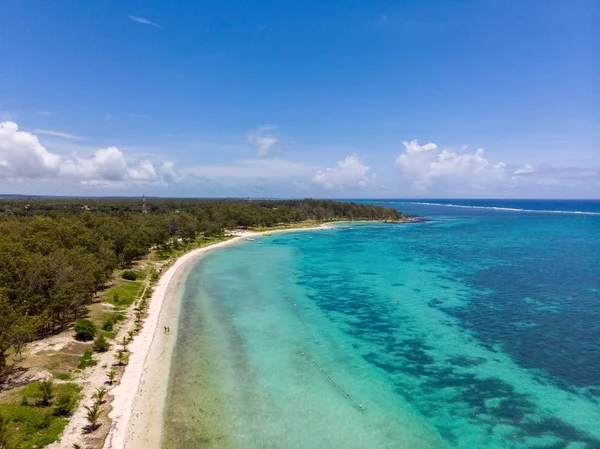 Beach of Mauritius in Indian Ocean. Aerial photo taken from the drone