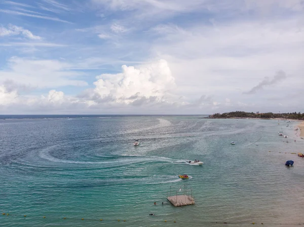 Beach of Mauritius in Indian Ocean. Aerial photo taken from the drone