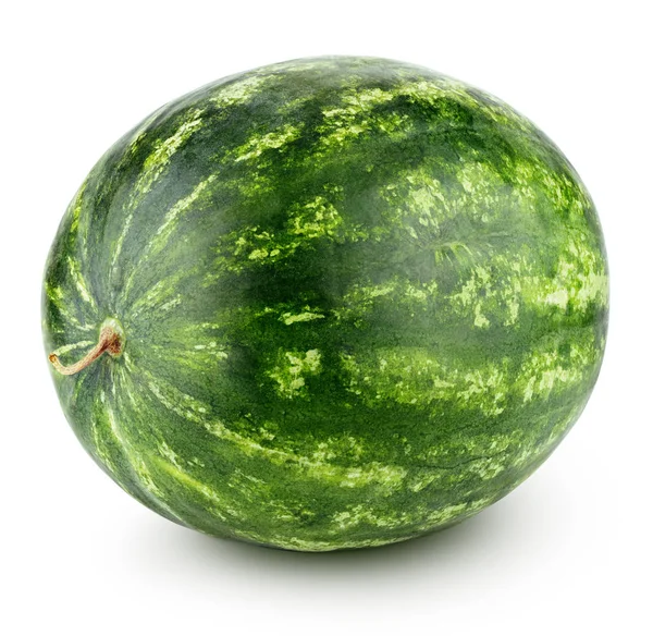 Enda Mogna Grön Vattenmelon Isolerad Vit Bakgrund Med Urklippsbana — Stockfoto