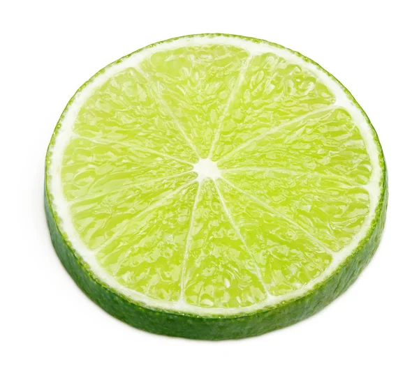 Schijfje Limoen Citrus Fruit Geïsoleerd Witte Achtergrond Met Uitknippad Liggen — Stockfoto