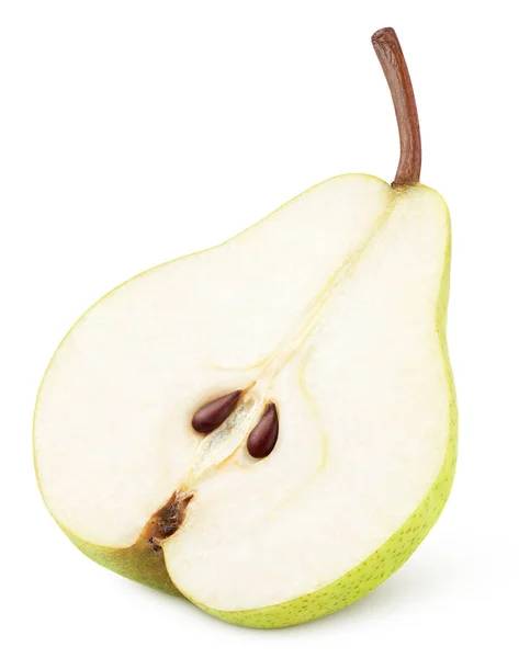 Helft Van Groen Gele Pear Fruit Geïsoleerd Wit Met Uitknippad — Stockfoto