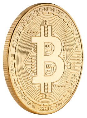 Kırpma yolu ile beyaz arka plan üzerinde izole dijital para altın bitcoin (Btc)