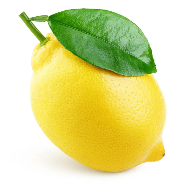 Zralé Celý Žlutý Citron Citrusové Plody Zelená Listová Izolovaných Bílém — Stock fotografie
