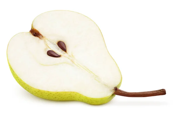Helft Van Groen Gele Pear Fruit Geïsoleerd Wit Met Uitknippad — Stockfoto