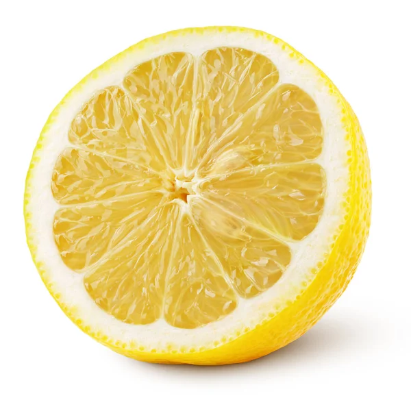 Rijpe Helft Van Gele Citroen Citrusvruchten Geïsoleerd Een Witte Achtergrond — Stockfoto