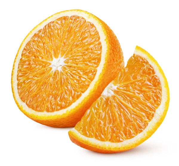 Rijpe Oranje Citrusvruchten Geïsoleerd Een Witte Achtergrond Half Oranje Segment — Stockfoto