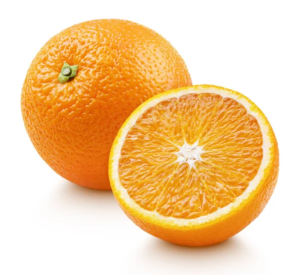 Whole Ripe Orange Citrus Fruit Half Isolated White Background Oranges — Stock Photo, Image