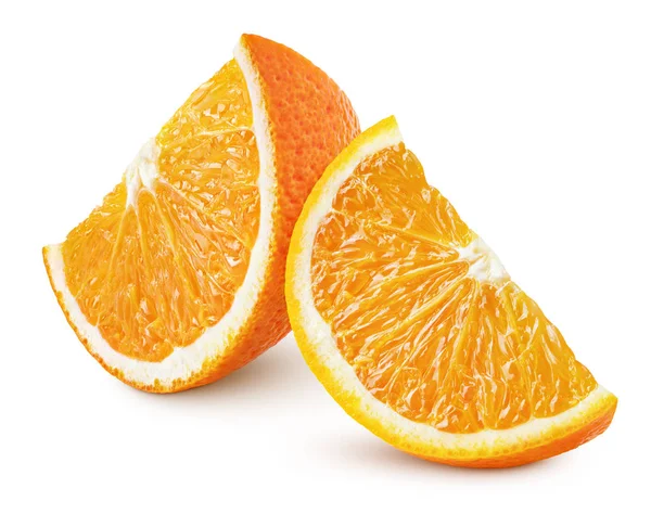 Staande Rijp Oranje Fruit Plakjes Geïsoleerd Een Witte Achtergrond Oranje — Stockfoto