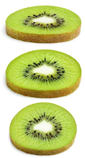 Uppsättning Kiwi Frukt Skivor Isolerad Vit Bakgrund Full Skärpedjup — Stockfoto