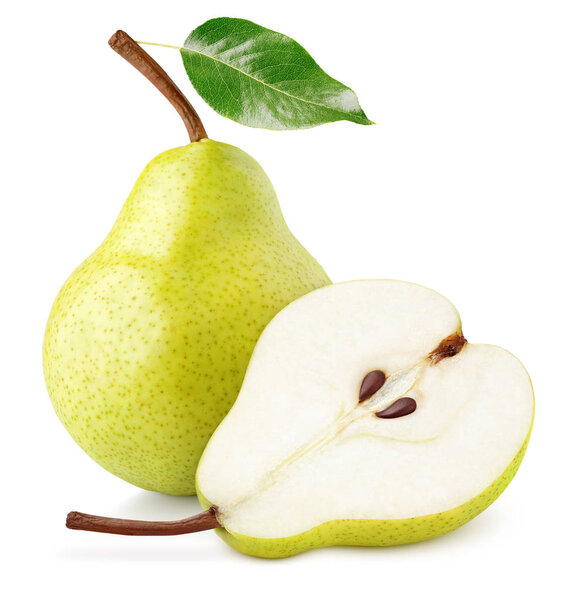 Зеленый желтый груши фрукты изолированы на белом
