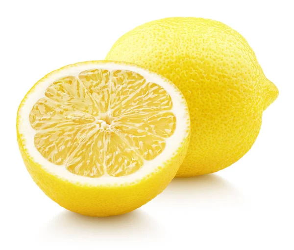 Κίτρινο λεμόνι εσπεριδοειδή με το μισό σε λευκό — Φωτογραφία Αρχείου