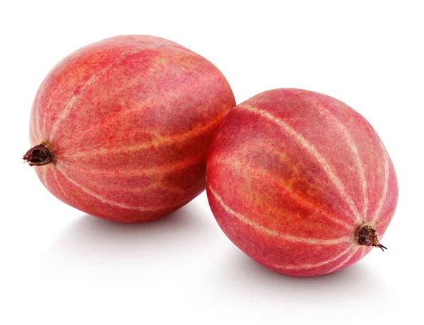 Twee rode kruisbes berry met blad op wit — Stockfoto