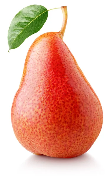 Rött päron med löv isolerat på vitt — Stockfoto