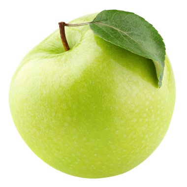 Green apple fruit with green leaf isolated on white clipart