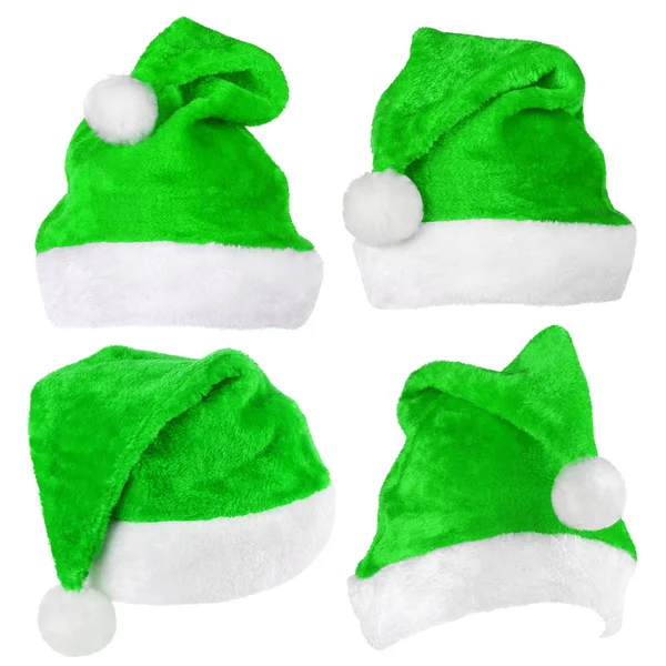 Set of Christmas elf green hats on white — Stock Photo, Image