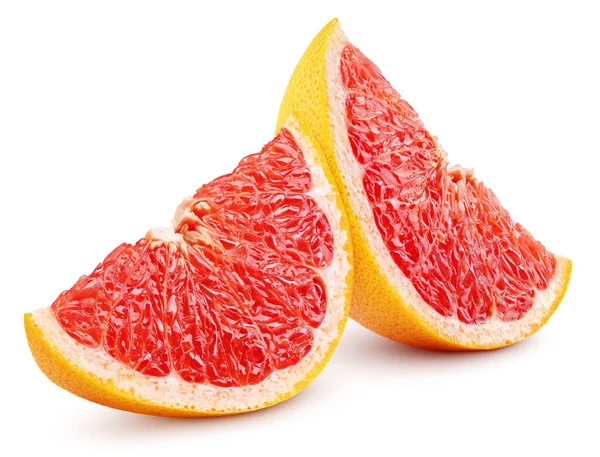 Két Szelet Grapefruit Citrus Gyümölcs Fehér Alapon Elszigetelve Nyírási Útvonallal — Stock Fotó