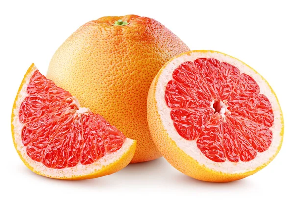 Zralé Grapefruitové Citrusové Plody Půlkou Plátky Izolované Bílém Pozadí Odstřihovací — Stock fotografie