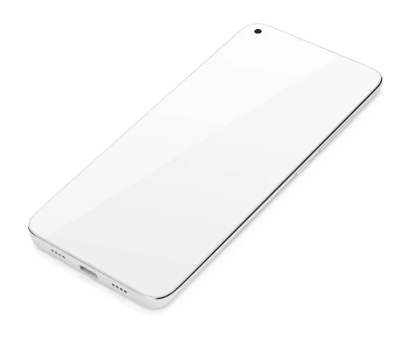 Modern Fehér Okostelefon Fehér Érintőképernyős Fekvő Intelligens Telefon Elszigetelt Fehér — Stock Fotó