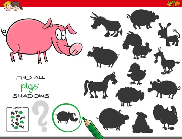 Ilustración Dibujos Animados Encontrar Todas Las Sombras Cerdos Actividad Educativa — Archivo Imágenes Vectoriales