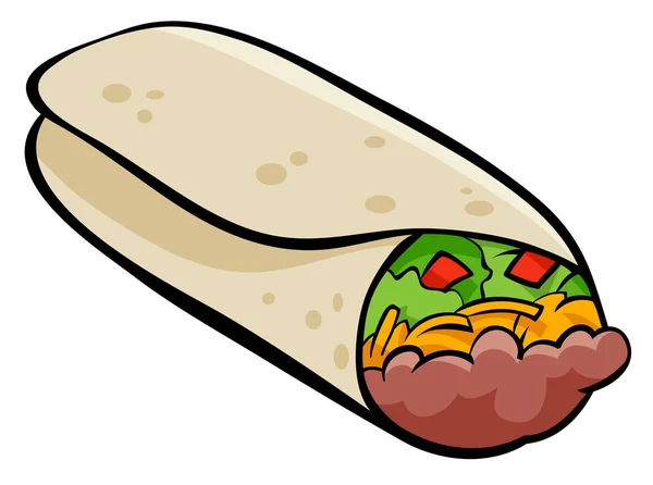 Tecknad Illustration Mexikanska Burrito Mat Objekt — Stock vektor