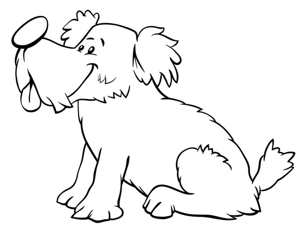 Schwarz Weiße Zeichentrickillustration Von Niedlichen Lustigen Hund Oder Welpe Tierfigur — Stockvektor
