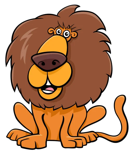 Ilustracja Komiksu Zabawny Lew Dziki Kot Charakter Zwierząt — Wektor stockowy