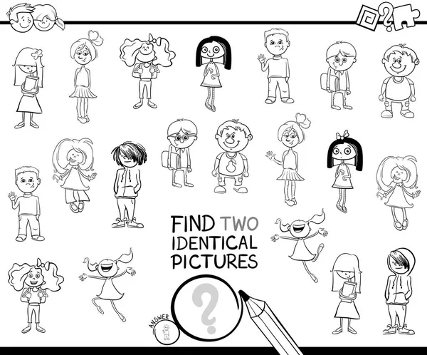 Siyah Beyaz Çizgi Film Illüstrasyon Kız Erkek Çocuk Karakterleri Boyama — Stok Vektör