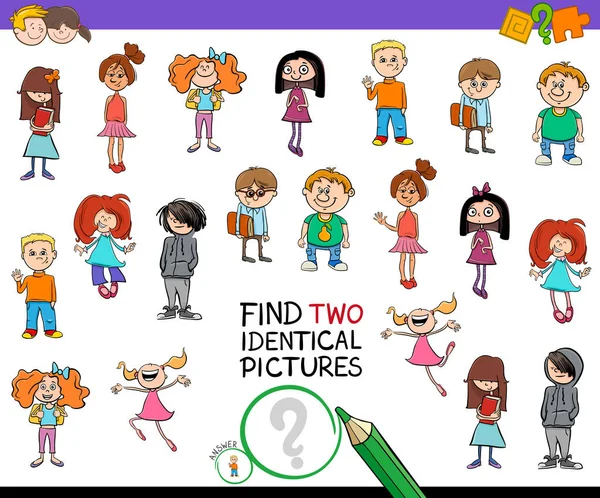 Cartoon Illustration Der Suche Nach Zwei Identischen Bildern Lernspiel Für — Stockvektor