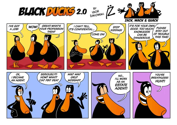 Ilustración Dibujos Animados Black Ducks Comic Story Episodio — Vector de stock