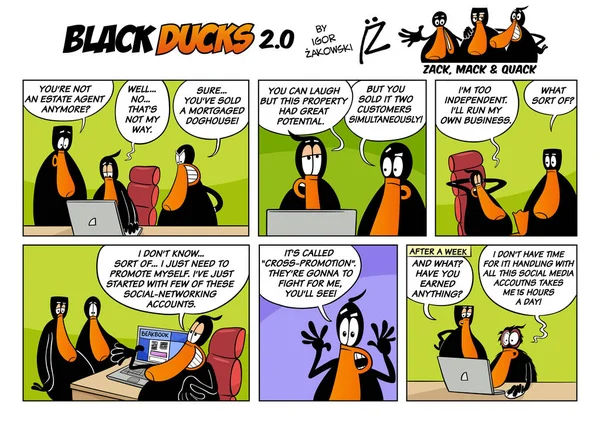 Cartoon Illustration Black Ducks Comic Story Episode - Stok Vektor