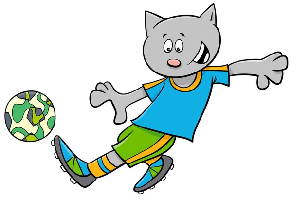 Tecknade Illustrationer Katt Fotboll Eller Fotboll Spelare Karaktär Med Boll — Stock vektor