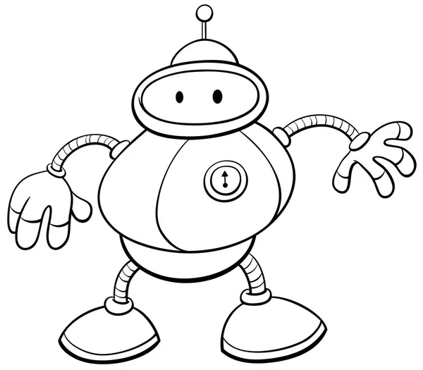 黑白卡通插图滑稽的锡机器人科幻漫画人物着色书 — 图库矢量图片
